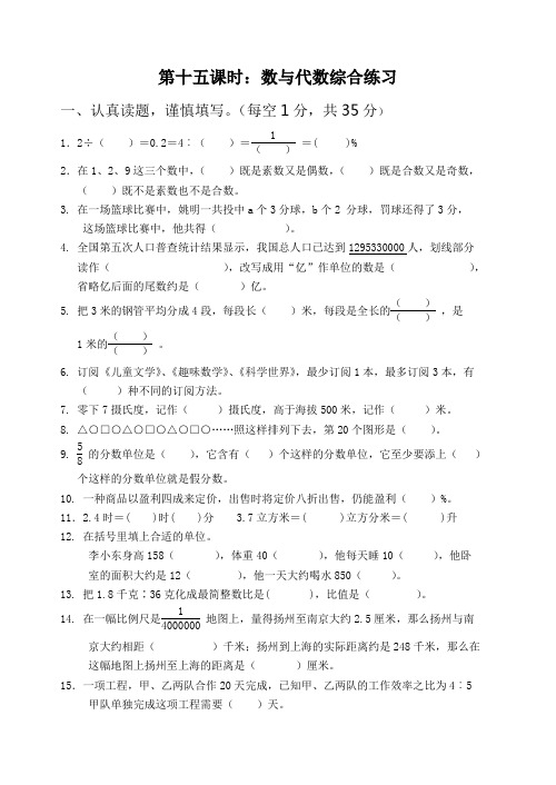 2015苏教版六年级数学下册总复习练习