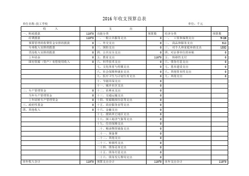 2016年收支预算总表