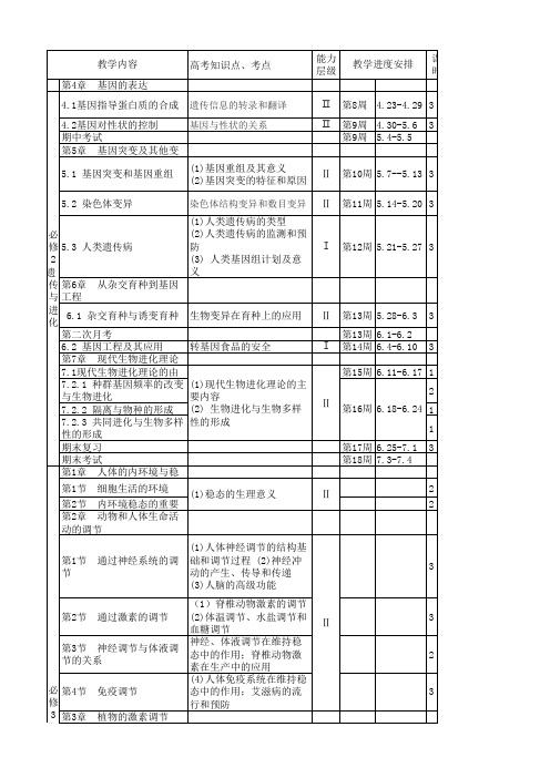 生物教学计划安排表