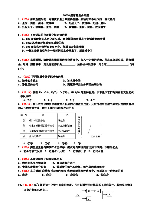 2018初三化学易错题集(20000道题库精选)含详细解答