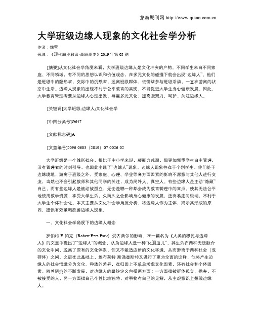 大学班级边缘人现象的文化社会学分析