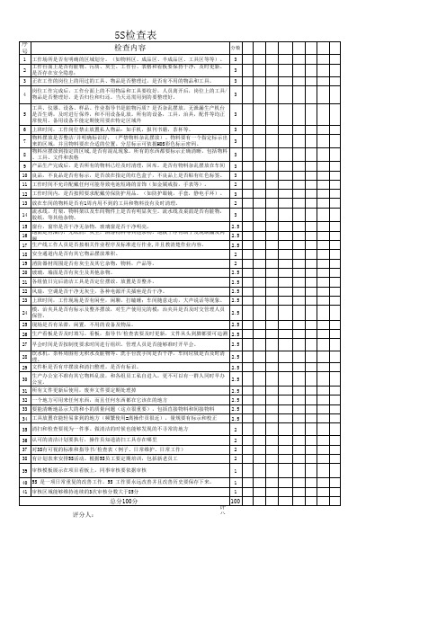 最新的5S检查表