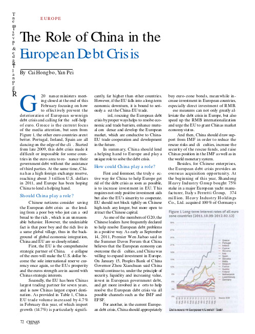 The Role of China in the European Debt Crisis