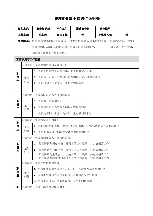 团购事业部主管岗位说明