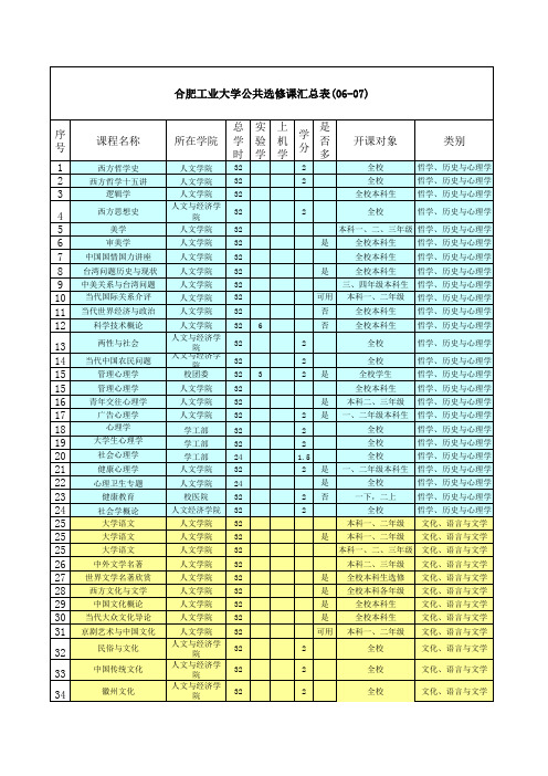 合肥工业大学公选课分类