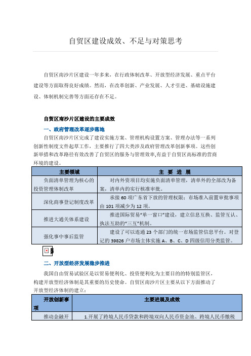 自贸区建设成效、不足与对策思考