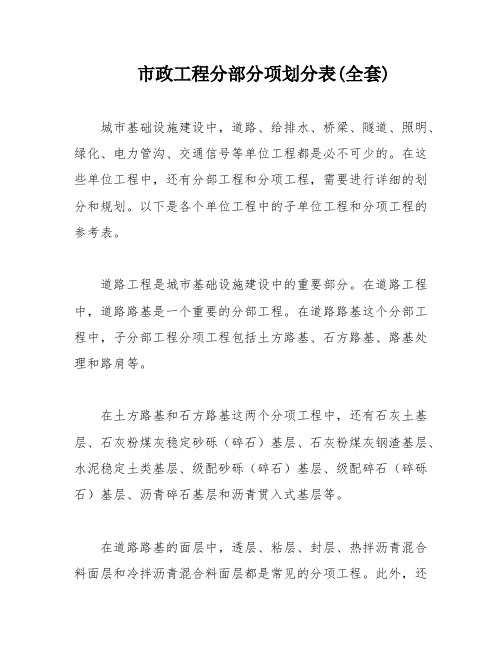 市政工程分部分项划分表(全套)