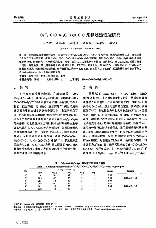 CaF2-CaO-Al2O3-MgO-SiO2系精炼渣性能研究