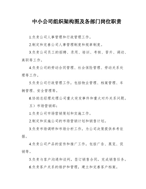 中小公司组织架构图及各部门岗位职责