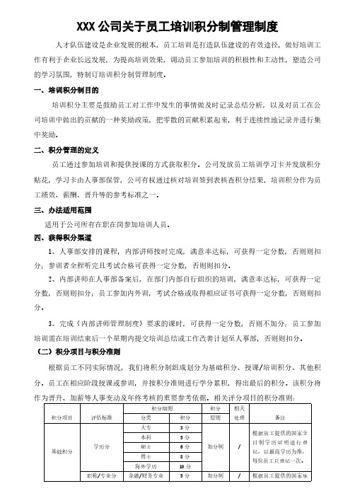 XX公司关于员工培训积分制管理制度