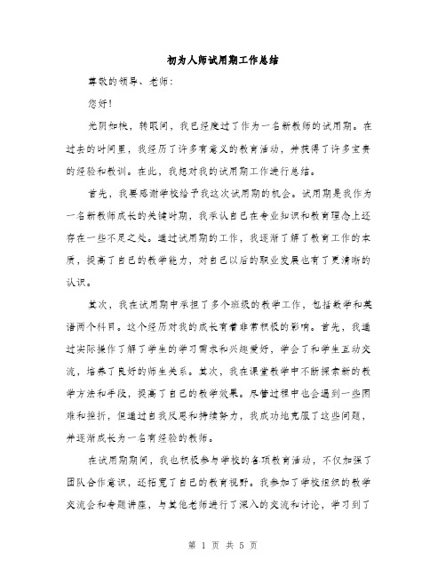 初为人师试用期工作总结（二篇）