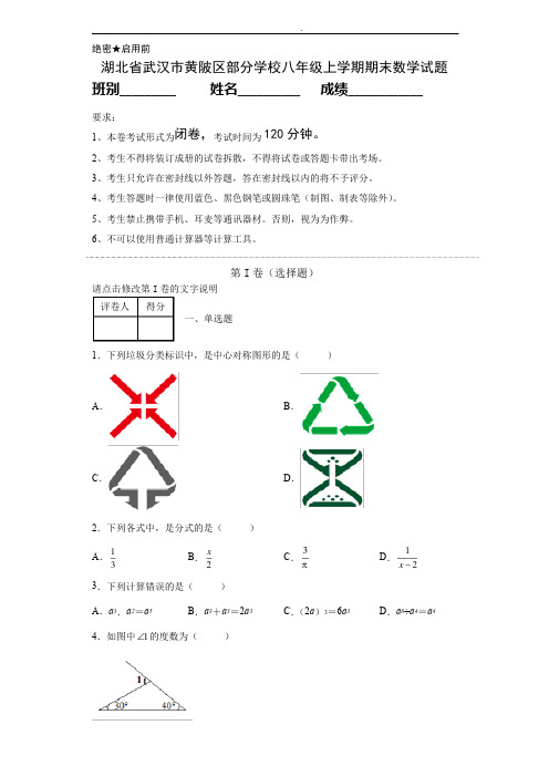 湖北省武汉市黄陂区部分学校八年级上学期期末数学试题(含答案)