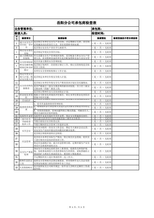 承包商安全专项检查表