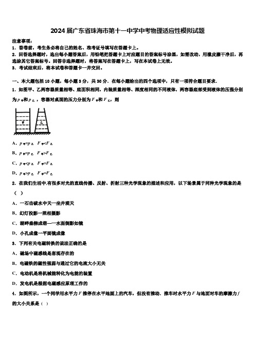 2024届广东省珠海市第十一中学中考物理适应性模拟试题含解析