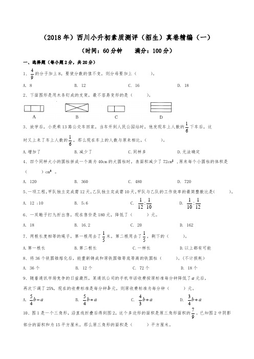 (2018年)成都西川中学小升初招生真卷精编(一)