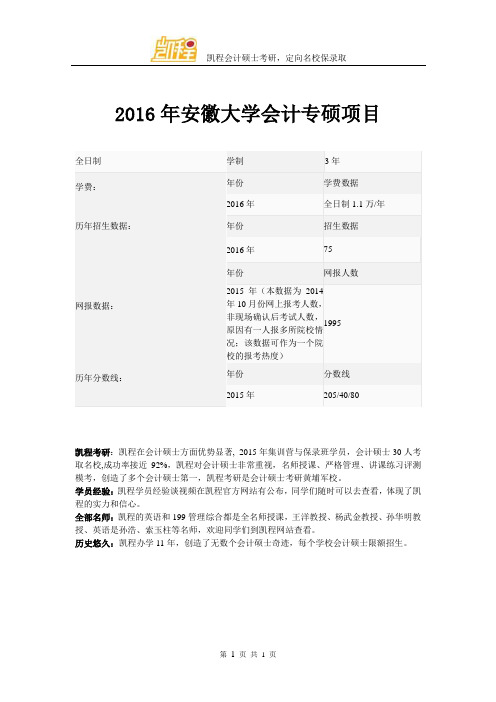 2016年安徽大学会计专硕项目