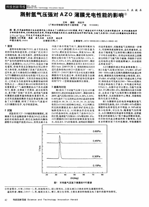 溅射氩气压强对AZO薄膜光电性能的影响