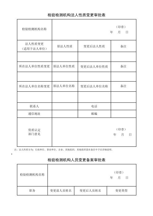 检验检测机构资质认定变更申请书