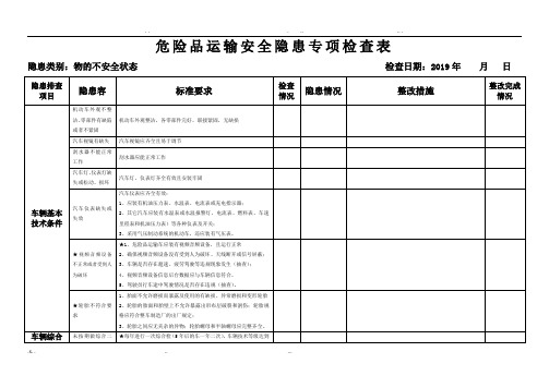 危险品运输安全隐患专项检查表(表一)