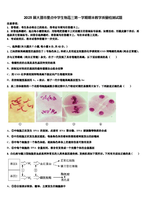 2025届大理市重点中学生物高三第一学期期末教学质量检测试题含解析