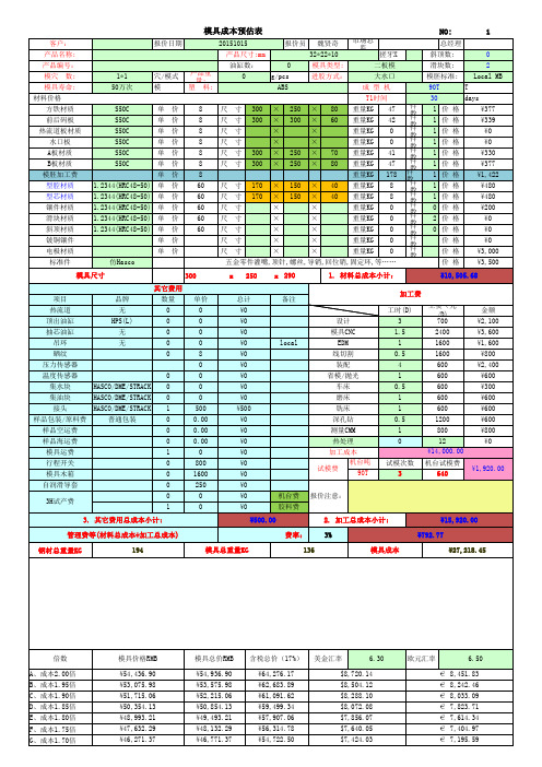 塑胶模具报价明细表-20160119