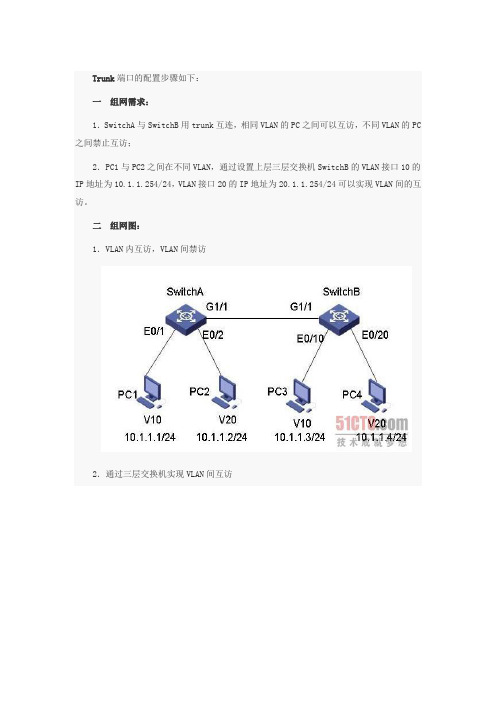 Trunk端口的配置步骤如下