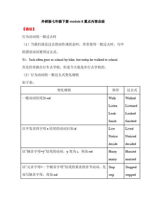 外研版七年级下册Module 8重点内容复习总结