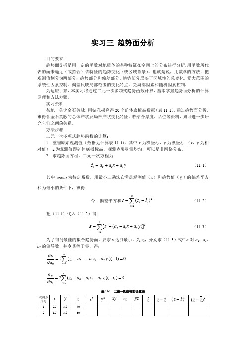 矿床统计预测-实习4a_趋势面分析