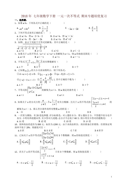 2018年人教版七年级下《一元一次不等式》期末专题复习有答案