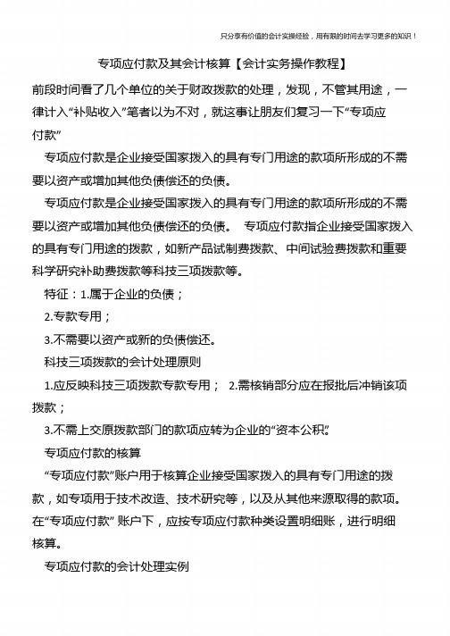 专项应付款及其会计核算【会计实务操作教程】