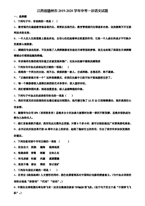 江西省赣州市2019-2020学年中考一诊语文试题含解析