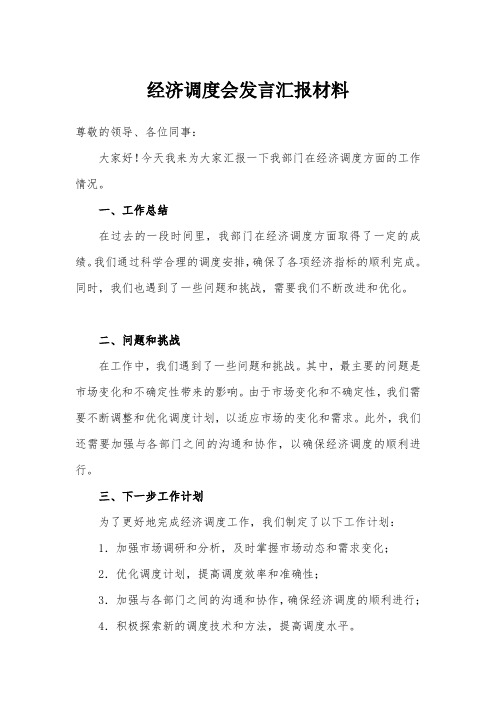 经济调度会发言汇报材料