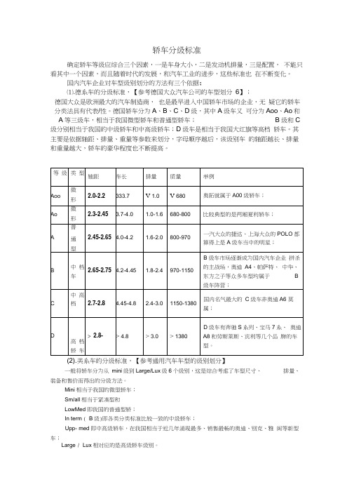 轿车分级标准