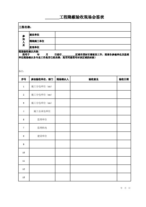 现场隐蔽验收会签单