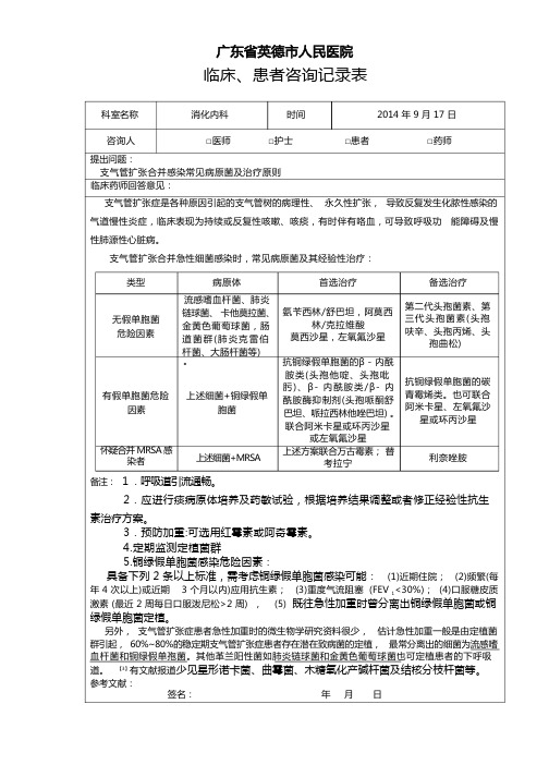 临床药师用药咨询记录