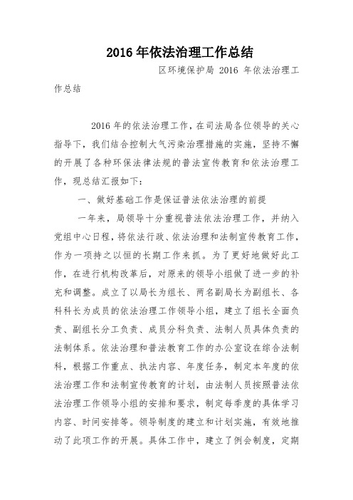 2016年依法治理工作总结