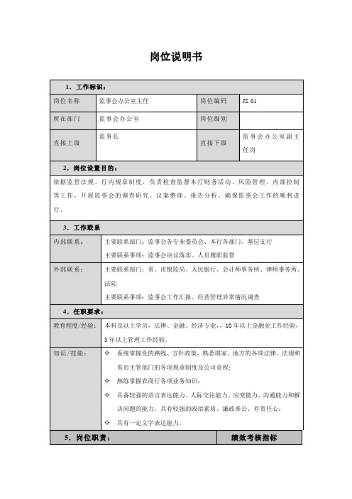 监事会办公室主任岗