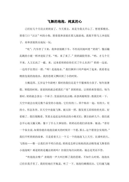 飞舞的泡泡,纯真的心_初中初三作文700字