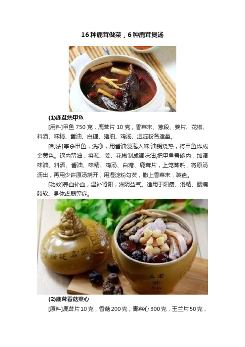 16种鹿茸做菜，6种鹿茸煲汤