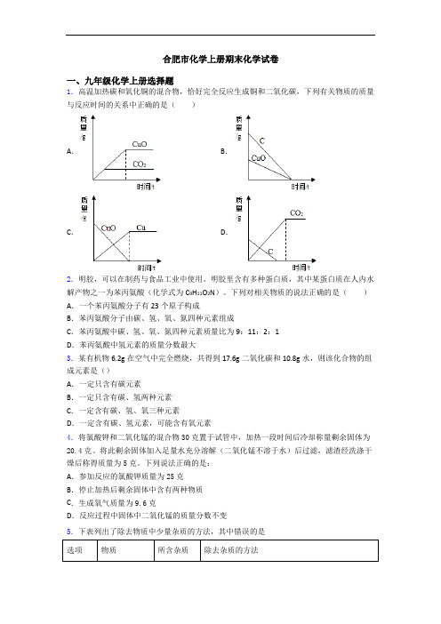 合肥市化学初三化学上册期末化学试卷