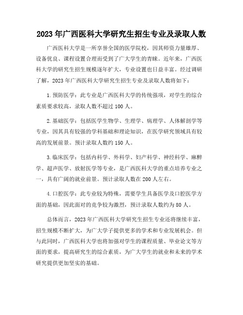 2023年广西医科大学研究生招生专业及录取人数