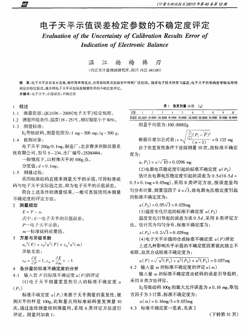 电子天平示值误差检定参数的不确定度评定