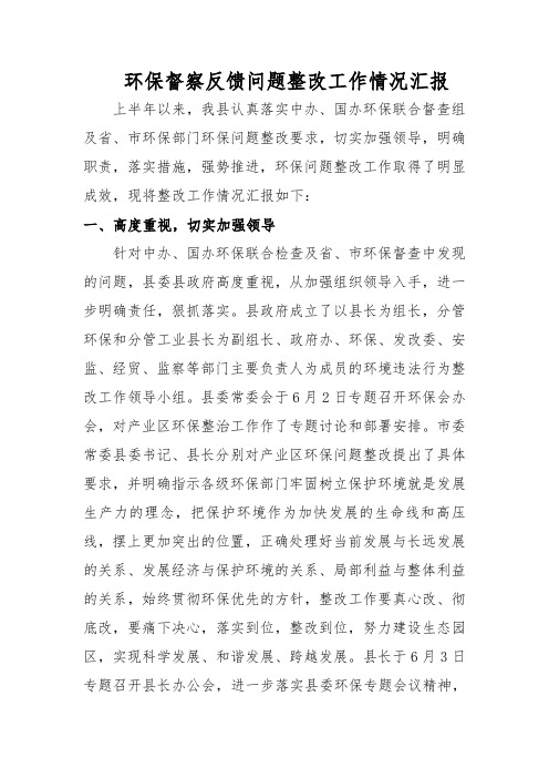 环保督察反馈问题整改工作情况汇报