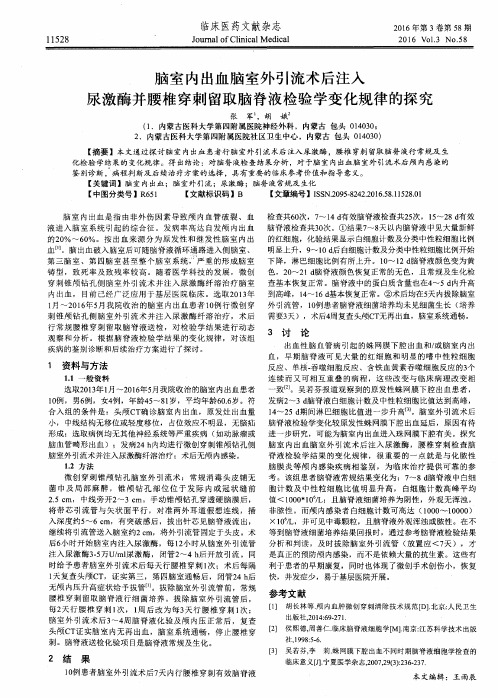 脑室内出血脑室外引流术后注入尿激酶并腰椎穿刺留取脑脊液检验学