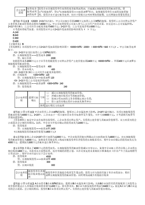 中级会计：权益法下对超额亏损、其他综合收益、其他权益变动的会计处理