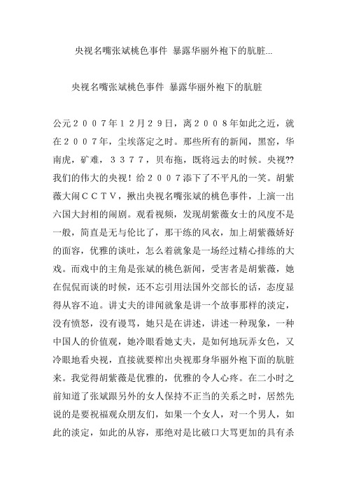 央视名嘴张斌桃色事件 暴露华丽外袍下的肮脏...