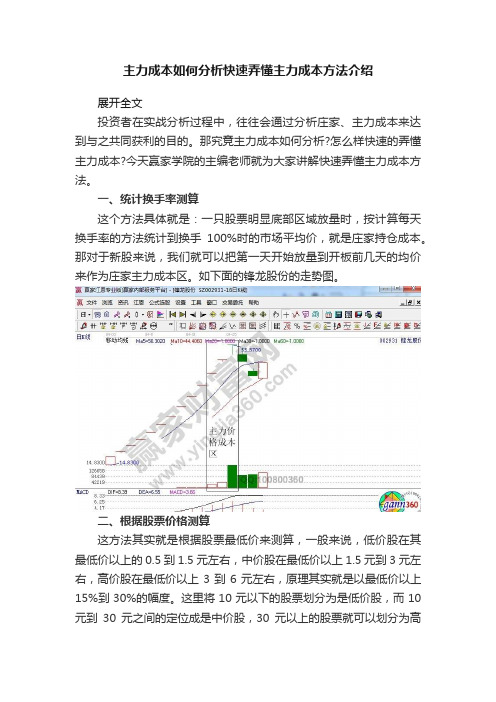 主力成本如何分析快速弄懂主力成本方法介绍