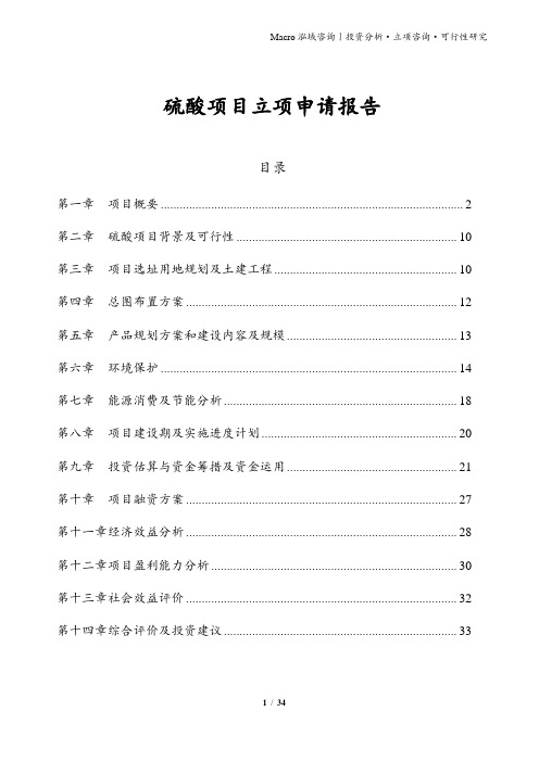 硫酸项目立项申请报告