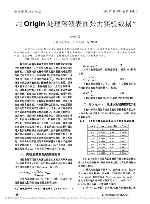 用Origin 处理溶液表面张力实验数据