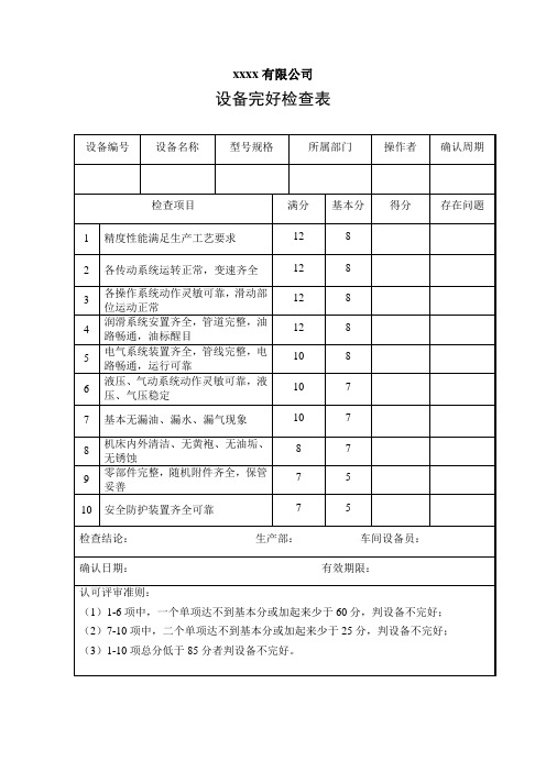 设备完好检查表